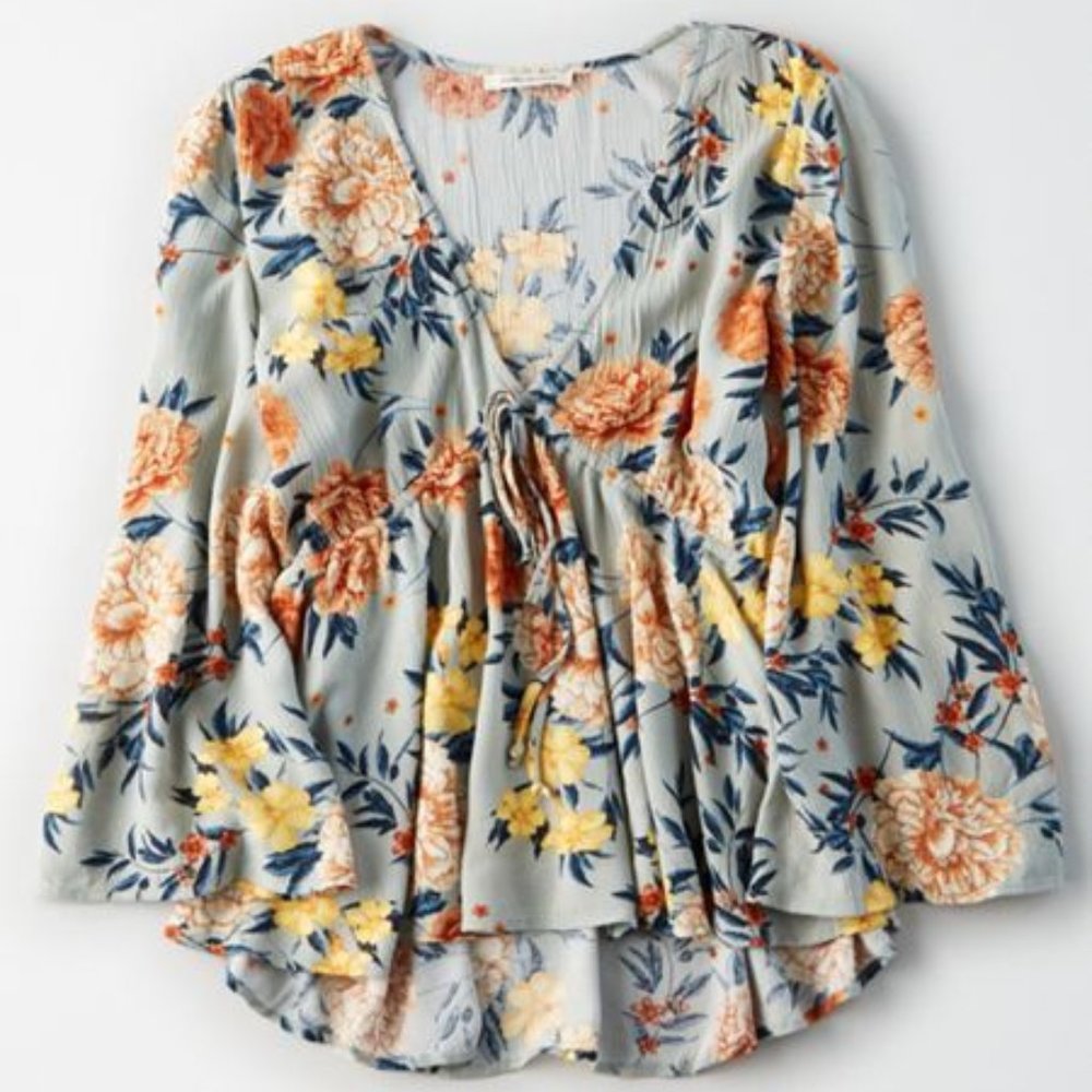 AE PRINTED LONG SLEEVE TOP-FLORAL